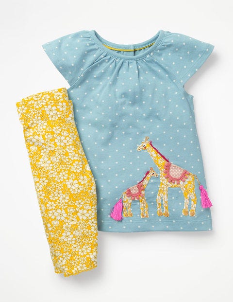 Big Animal Appliqué Dress Set - Mineral Blue Giraffes Big Animal Appliqué Dress Set - Mineral Blue Giraffes