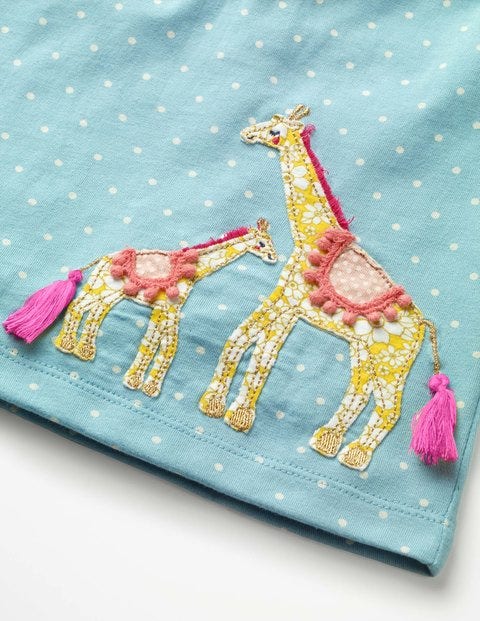 Big Animal Appliqué Dress Set - Mineral Blue Giraffes Big Animal Appliqué Dress Set - Mineral Blue Giraffes