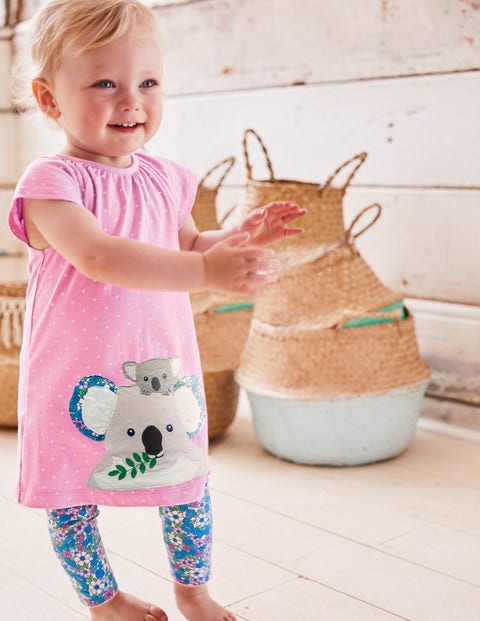 Kleid-Set Mit Großer Tierapplikation - Sonnenschirmrosa, Koalas Kleid-Set Mit Großer Tierapplikation - Sonnenschirmrosa, Koalas