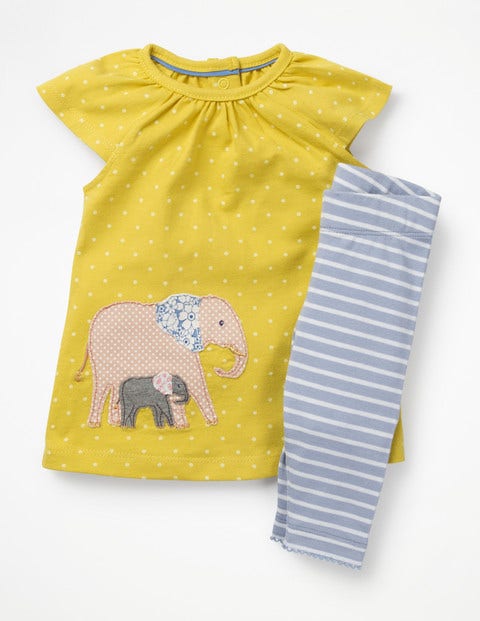 Big Animal Appliqué Dress Set - Mimosa Yellow Elephant Big Animal Appliqué Dress Set - Mimosa Yellow Elephant