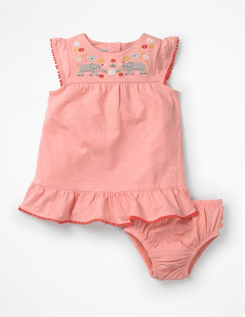 Jungle Embroidered Dress - Shell Pink Elephants Jungle Embroidered Dress - Shell Pink Elephants