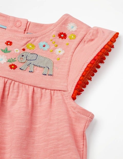 Jungle Embroidered Dress - Shell Pink Elephants Jungle Embroidered Dress - Shell Pink Elephants