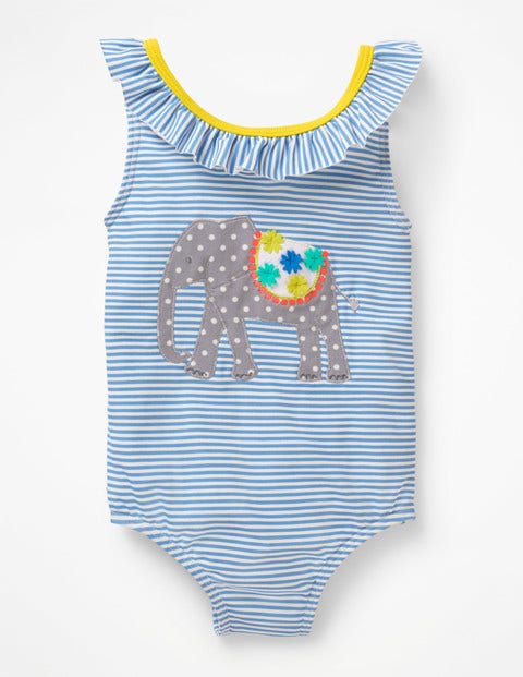 Bow Detail Swimsuit - Warm Blue/Ivory Elephants Bow Detail Swimsuit - Warm Blue/Ivory Elephants
