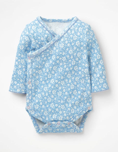 Floral Wrap Bodysuit - Light Sky Blue Vintage Floral Floral Wrap Bodysuit - Light Sky Blue Vintage Floral