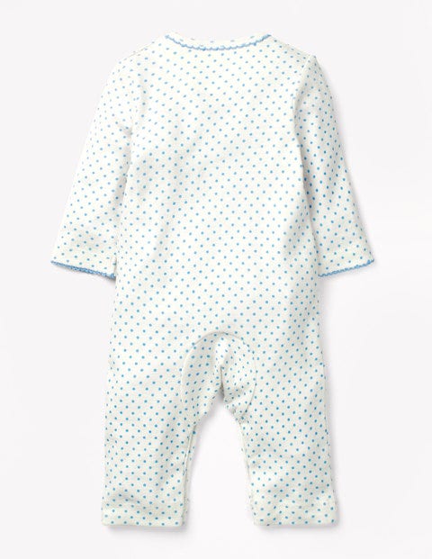 Bunnies Appliqué Romper - Ivory/Light Sky Blue Pin Spot Bunnies Appliqué Romper - Ivory/Light Sky Blue Pin Spot