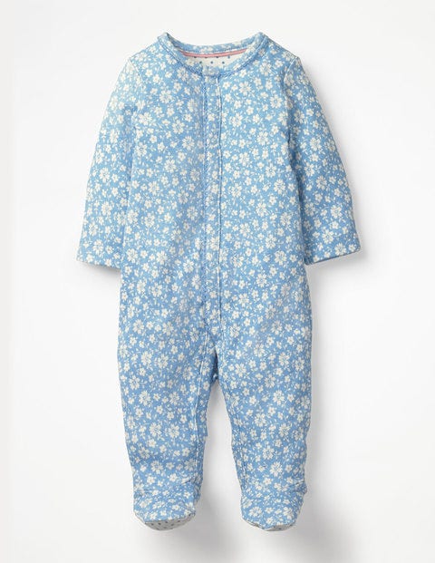 Pretty Printed Sleepsuit - Light Sky Blue Vintage Floral Pretty Printed Sleepsuit - Light Sky Blue Vintage Floral