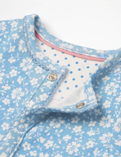 Pretty Printed Sleepsuit - Light Sky Blue Vintage Floral Pretty Printed Sleepsuit - Light Sky Blue Vintage Floral