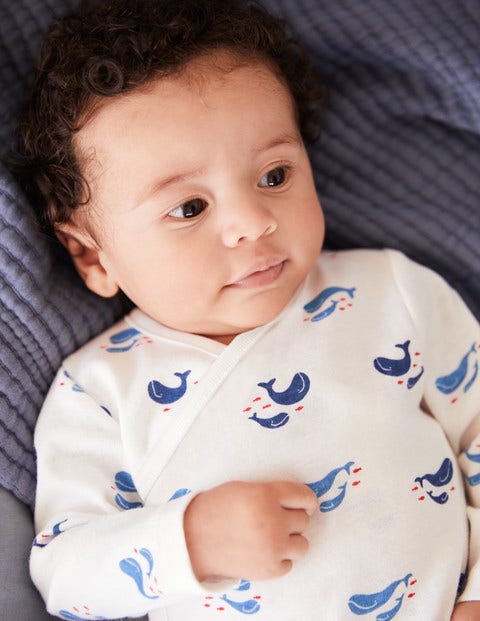 Whales Wrap Bodysuit - Ivory Baby Whales Whales Wrap Bodysuit - Ivory Baby Whales