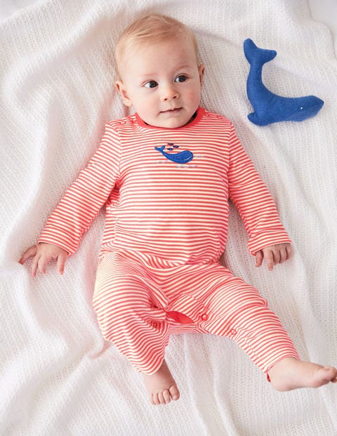Whales Appliqué Romper - Ivory/Jam Red Whale Whales Appliqué Romper - Ivory/Jam Red Whale