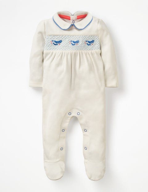 Smocked Whales Sleepsuit - Ivory Baby Whales Smocked Whales Sleepsuit - Ivory Baby Whales