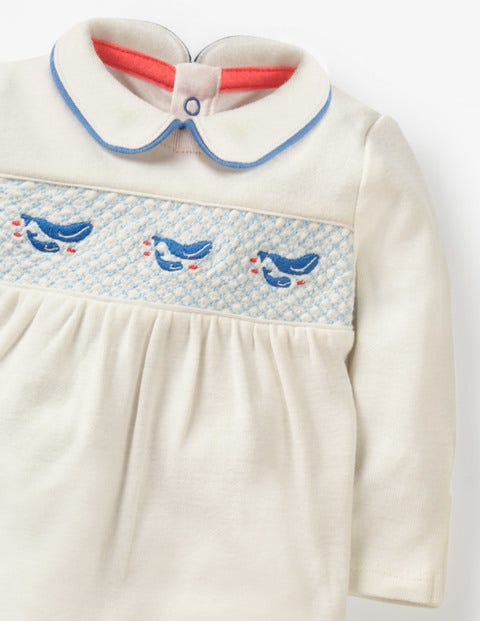 Smocked Whales Sleepsuit - Ivory Baby Whales Smocked Whales Sleepsuit - Ivory Baby Whales