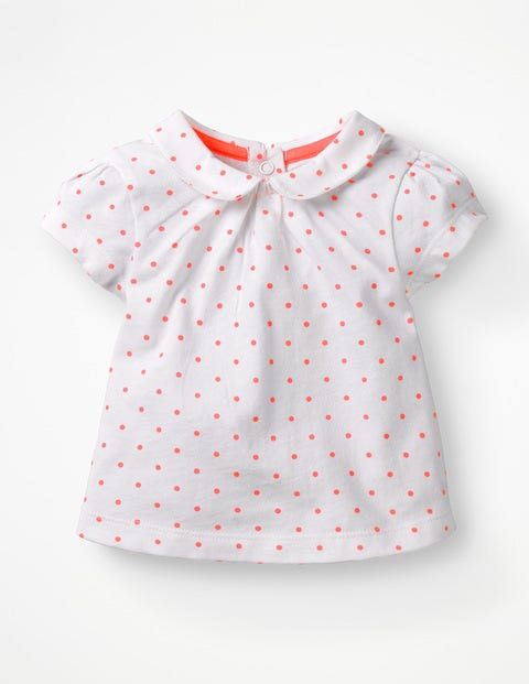 Broderie Collar T-Shirt - White and Bright Flamingo Spot Broderie Collar T-Shirt - White and Bright Flamingo Spot