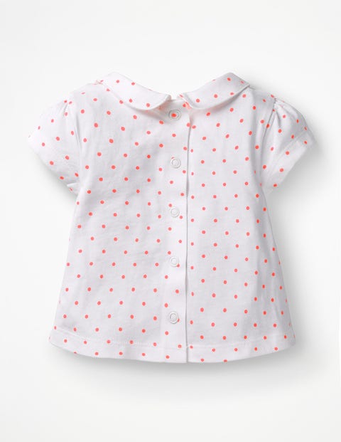 Broderie Collar T-Shirt - White and Bright Flamingo Spot Broderie Collar T-Shirt - White and Bright Flamingo Spot