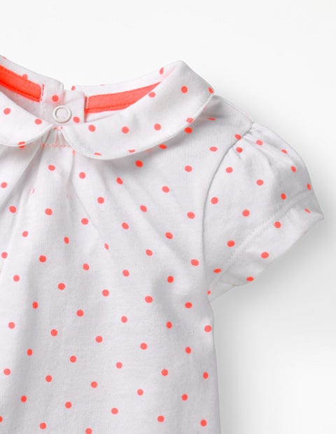 Broderie Collar T-Shirt - White and Bright Flamingo Spot Broderie Collar T-Shirt - White and Bright Flamingo Spot