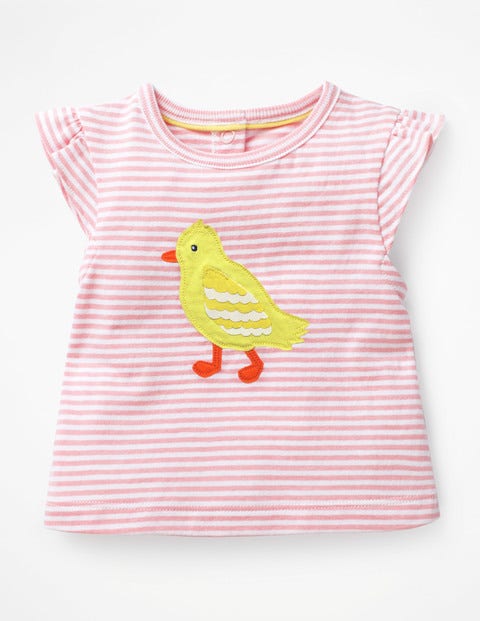 T-Shirt Mit Sommerlicher Applikation - Weiß/Zartrosa, Küken T-Shirt Mit Sommerlicher Applikation - Weiß/Zartrosa, Küken