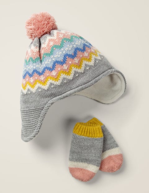 Fair Isle Hat & Mittens Set - Grey Marl Fair Isle Hat & Mittens Set - Grey Marl
