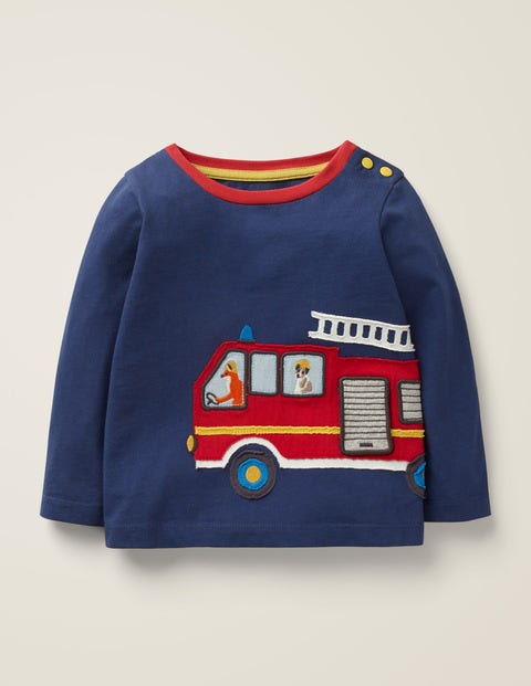 Transport Appliqué T-Shirt - Beacon Blue Fire Engine Transport Appliqué T-Shirt - Beacon Blue Fire Engine
