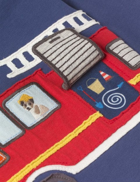 Transport Appliqué T-Shirt - Beacon Blue Fire Engine Transport Appliqué T-Shirt - Beacon Blue Fire Engine