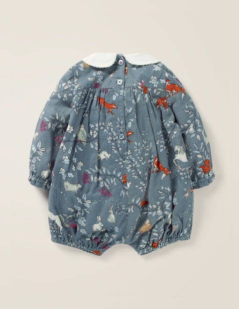 Smocked Printed Romper - Enchanted Wood Blue Smocked Printed Romper - Enchanted Wood Blue