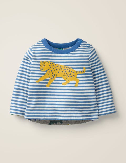 Gemustertes Wende-T-Shirt - Naturweiß/Sattes Grün, Dinosaurier Gemustertes Wende-T-Shirt - Naturweiß/Sattes Grün, Dinosaurier
