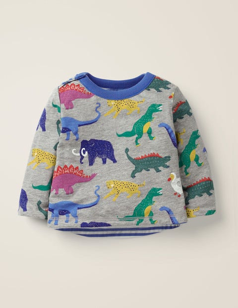 Gemustertes Wende-T-Shirt - Naturweiß/Sattes Grün, Dinosaurier Gemustertes Wende-T-Shirt - Naturweiß/Sattes Grün, Dinosaurier