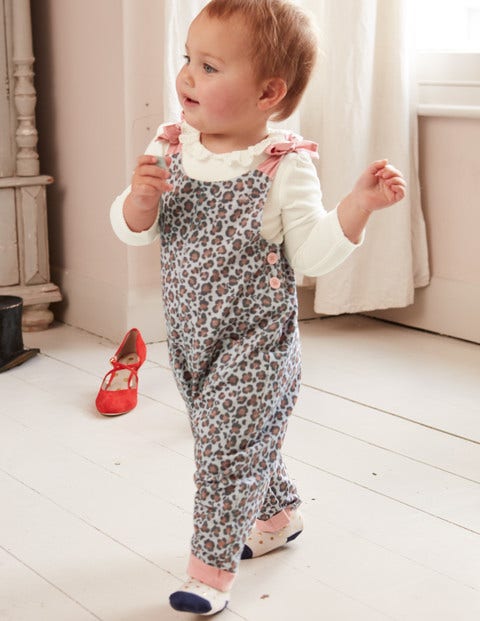 Heart Pocket Cord Dungaree - Shale Grey Mini Leopard Print Heart Pocket Cord Dungaree - Shale Grey Mini Leopard Print