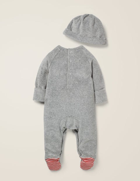 Ensemble Grenouillère Et Bonnet Fantaisie - Pingouin gris argile Ensemble Grenouillère Et Bonnet Fantaisie - Pingouin gris argile