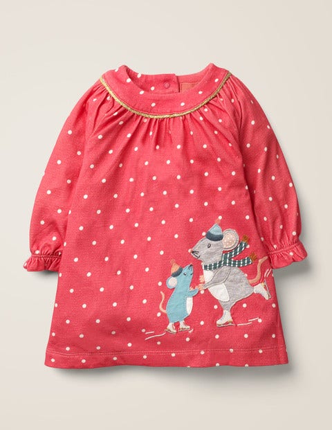 Big Appliqué Jersey Dress - Rose Petal Red Mice Big Appliqué Jersey Dress - Rose Petal Red Mice