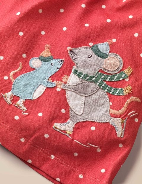 Big Appliqué Jersey Dress - Rose Petal Red Mice Big Appliqué Jersey Dress - Rose Petal Red Mice
