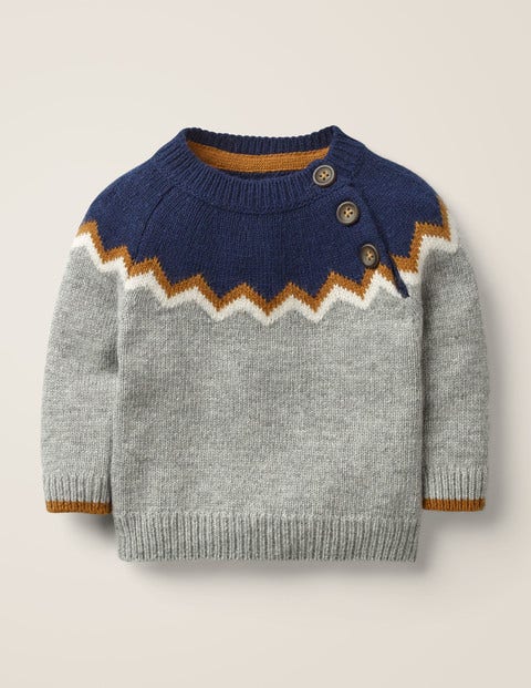 Pullover Mit Chevron-Passe - Grau Meliert, Fair-Isle-Muster Pullover Mit Chevron-Passe - Grau Meliert, Fair-Isle-Muster