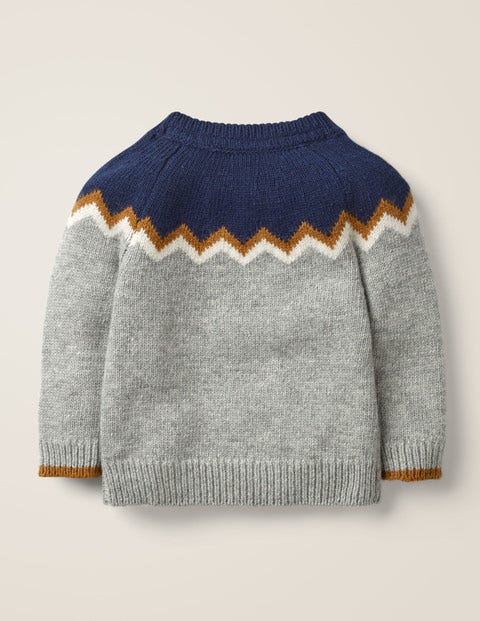 Pullover Mit Chevron-Passe - Grau Meliert, Fair-Isle-Muster Pullover Mit Chevron-Passe - Grau Meliert, Fair-Isle-Muster