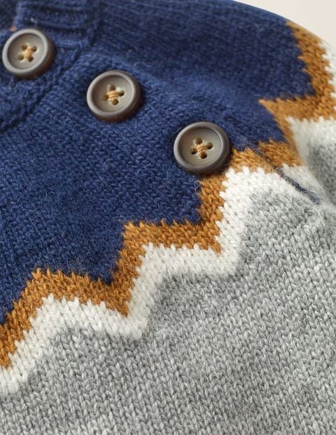 Pullover Mit Chevron-Passe - Grau Meliert, Fair-Isle-Muster Pullover Mit Chevron-Passe - Grau Meliert, Fair-Isle-Muster