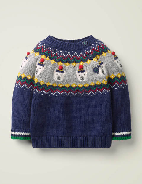 Fair-Isle-Pullover - Segelblau, Eisbären Fair-Isle-Pullover - Segelblau, Eisbären