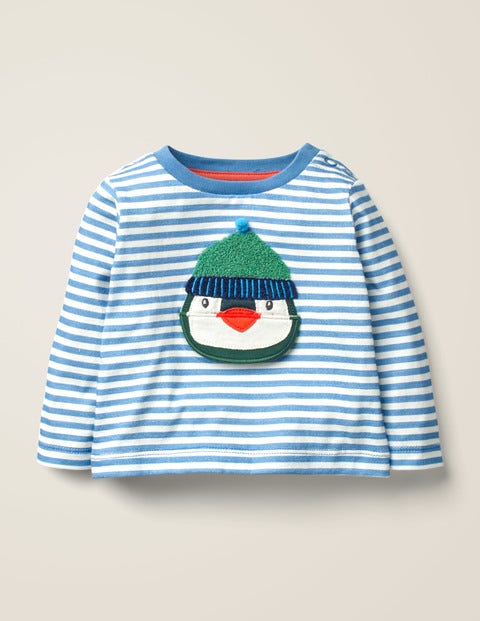 Originelles T-Shirt Mit Aufklappmotiv - Elisabethanisches Blau/Elfenbein, Pinguin Originelles T-Shirt Mit Aufklappmotiv - Elisabethanisches Blau/Elfenbein, Pinguin