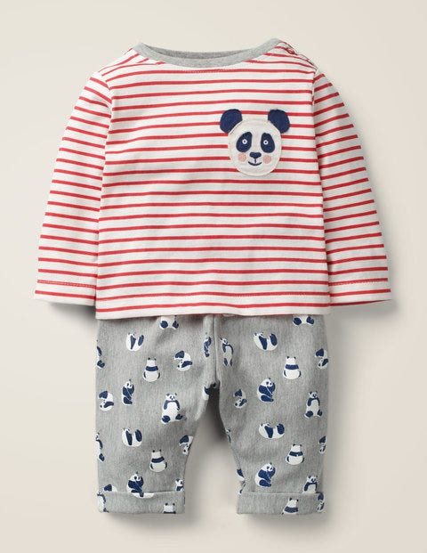 Panda-Spielset Aus Jersey - Grau Meliert, Pandagesichter Panda-Spielset Aus Jersey - Grau Meliert, Pandagesichter