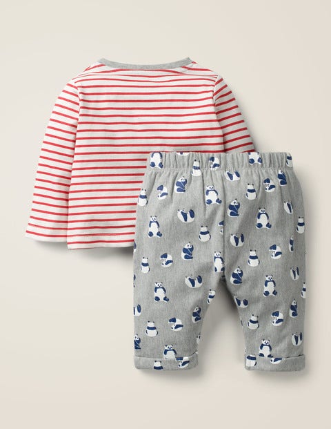Panda-Spielset Aus Jersey - Grau Meliert, Pandagesichter Panda-Spielset Aus Jersey - Grau Meliert, Pandagesichter