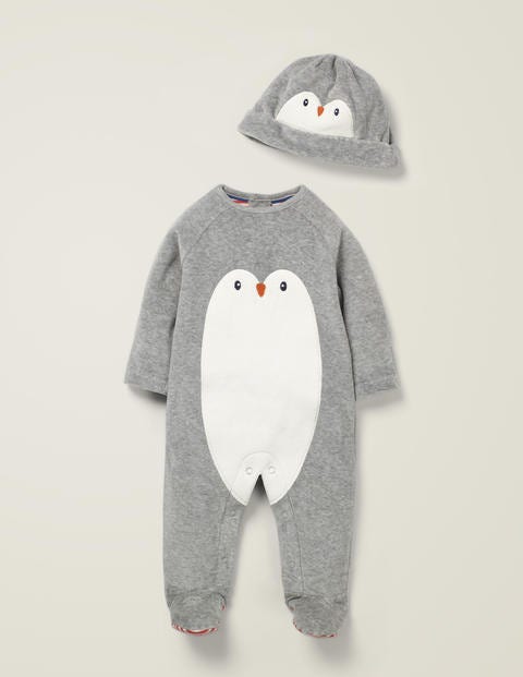 Ensemble Grenouillère Et Bonnet Fantaisie - Pingouin gris argile Ensemble Grenouillère Et Bonnet Fantaisie - Pingouin gris argile