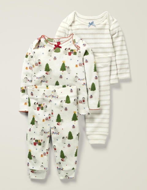 Cosy Pointelle Pyjamas - Ivory Festive Baby Penguins Cosy Pointelle Pyjamas - Ivory Festive Baby Penguins