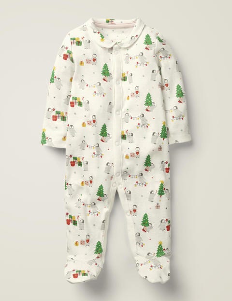 Festive Collared Sleepsuit - Ivory Festive Penguin Festive Collared Sleepsuit - Ivory Festive Penguin