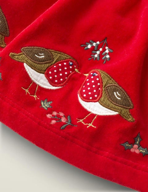 Robe En Velours À Appliqué Animal - Rouges-gorges rouge rockabilly Robe En Velours À Appliqué Animal - Rouges-gorges rouge rockabilly