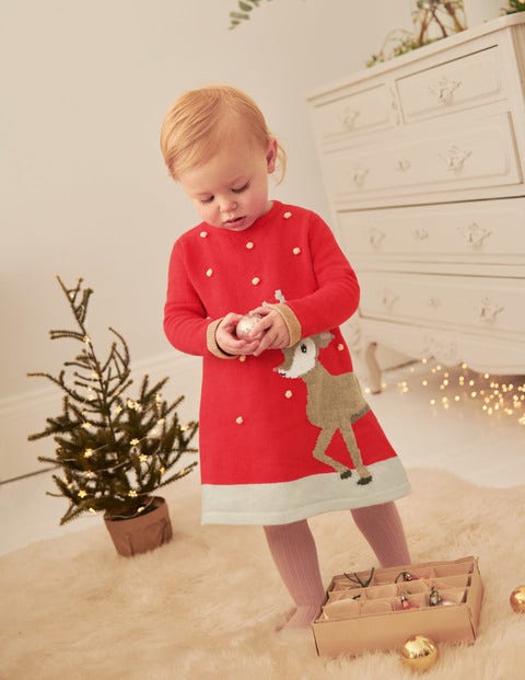 Cosy Festive Knitted Dress - Poppadew Red Deer Cosy Festive Knitted Dress - Poppadew Red Deer