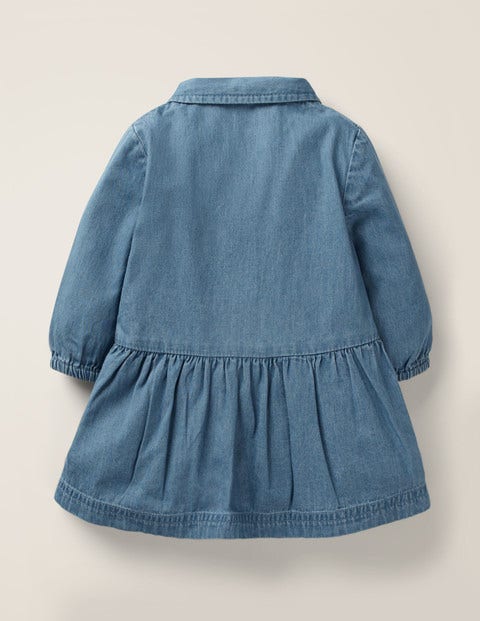 Gewebtes Hemdblusenkleid - Blauer Faux-Uni Gewebtes Hemdblusenkleid - Blauer Faux-Uni