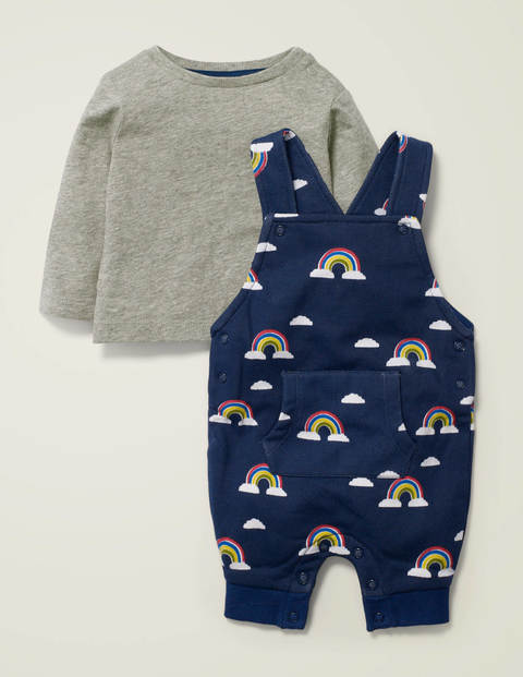 Bequemes Latzhosen-Set Mit Muster - Dunkelblau, Regenbogen/Wolke Bequemes Latzhosen-Set Mit Muster - Dunkelblau, Regenbogen/Wolke