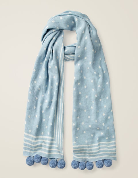 Pompom Scarf - Heron Blue and Ivory Pompom Scarf - Heron Blue and Ivory