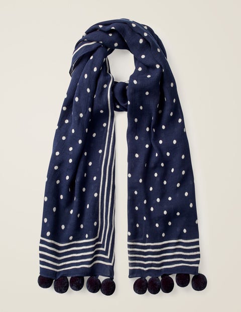 Pompom Scarf - Navy and Ivory Pompom Scarf - Navy and Ivory