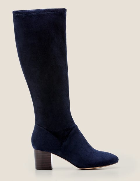 navy stretch long boots
