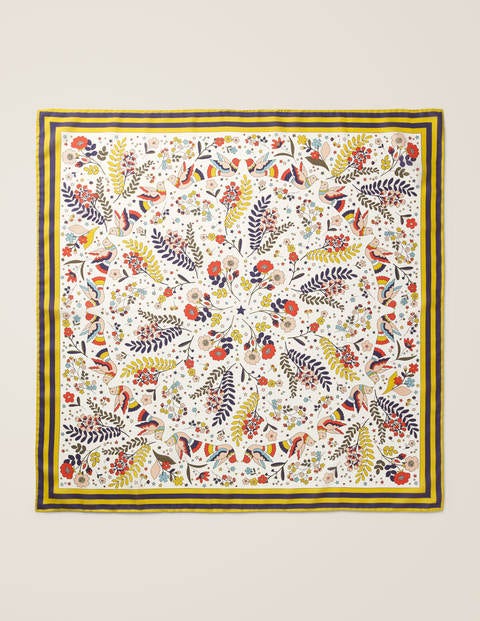 Silk Scarf - Ivory/Whimsical Bird Silk Scarf - Ivory/Whimsical Bird