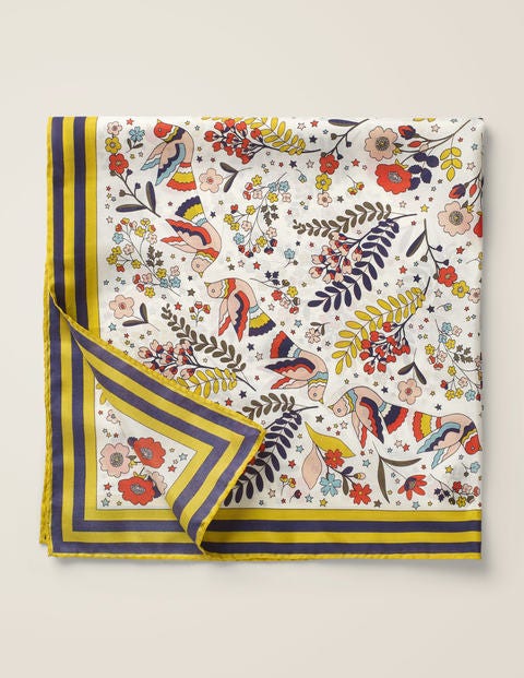 Silk Scarf - Ivory/Whimsical Bird Silk Scarf - Ivory/Whimsical Bird