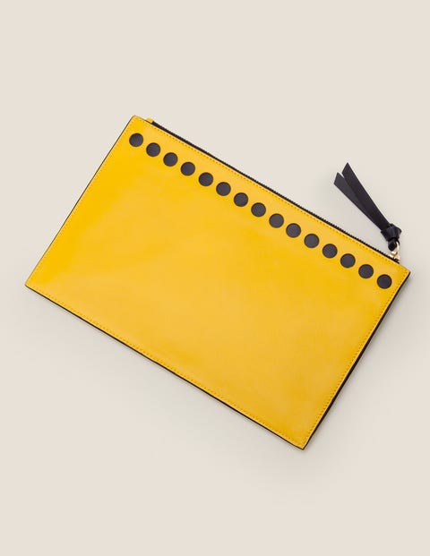 Large Leather Keepsake Pouch - Saffron/Navy Large Leather Keepsake Pouch - Saffron/Navy