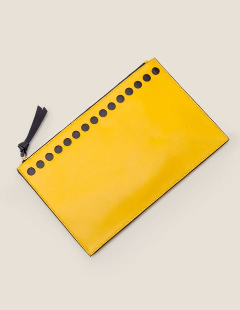 Large Leather Keepsake Pouch - Saffron/Navy Large Leather Keepsake Pouch - Saffron/Navy